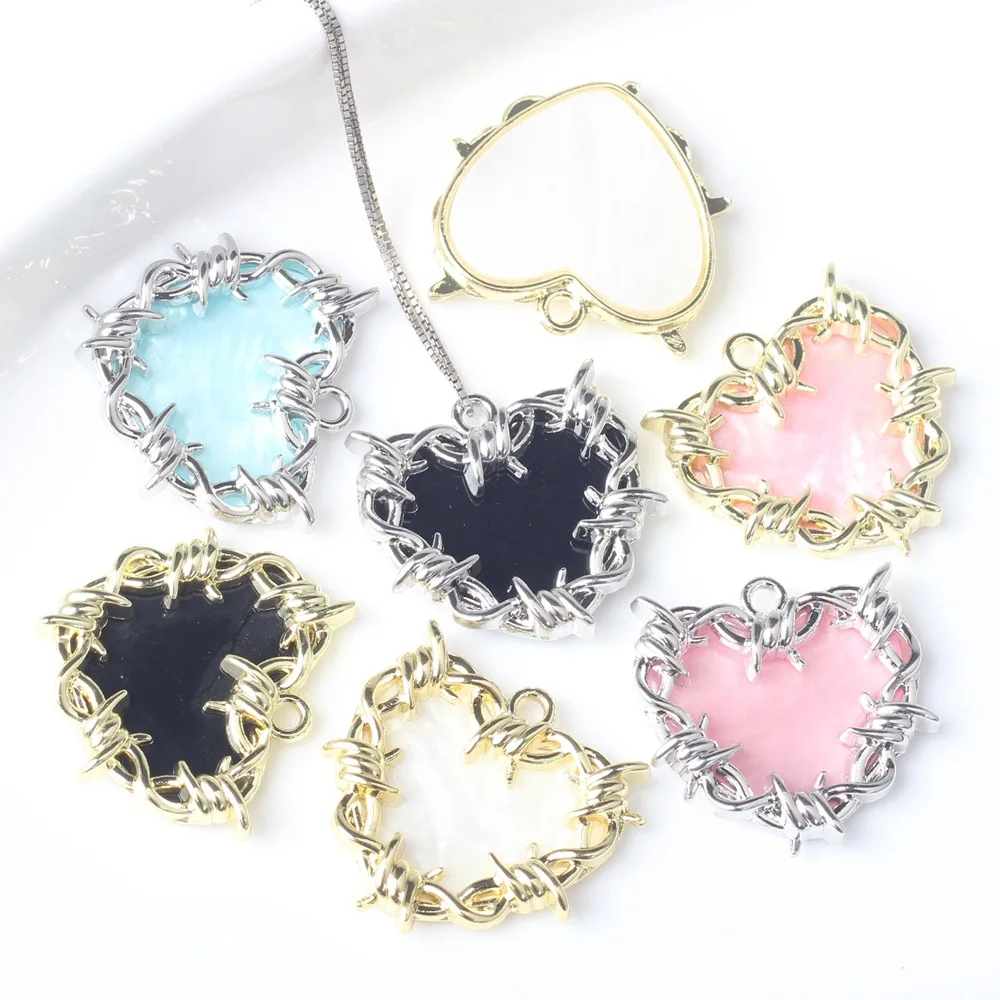 6pcs/lot 23MM Zinc Alloy Edge-wrapped Resin Heart-shaped Pendant Charms DIY Necklace Bracelet Earrings Accessories