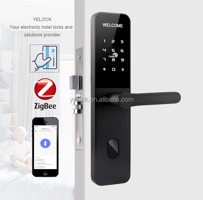 

Tuya ZigBee Waterproof RFID Hotel Room Smart Door Lock Durable Steel Electronic Remote Control Via Wifi Key Unlock INNs Hotels