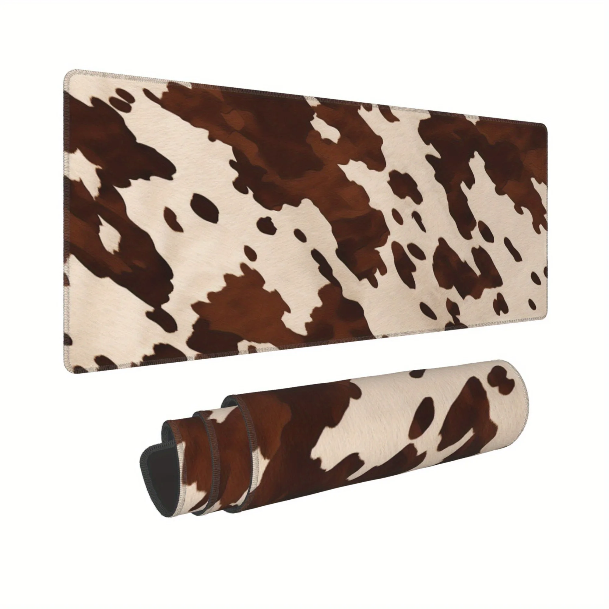 1pc Brown Cowhide Pattern Large Gaming Mouse Pad Multi-Size Non-Slip Stitched Edge Computer Keyboard Desk Mat For Office Home