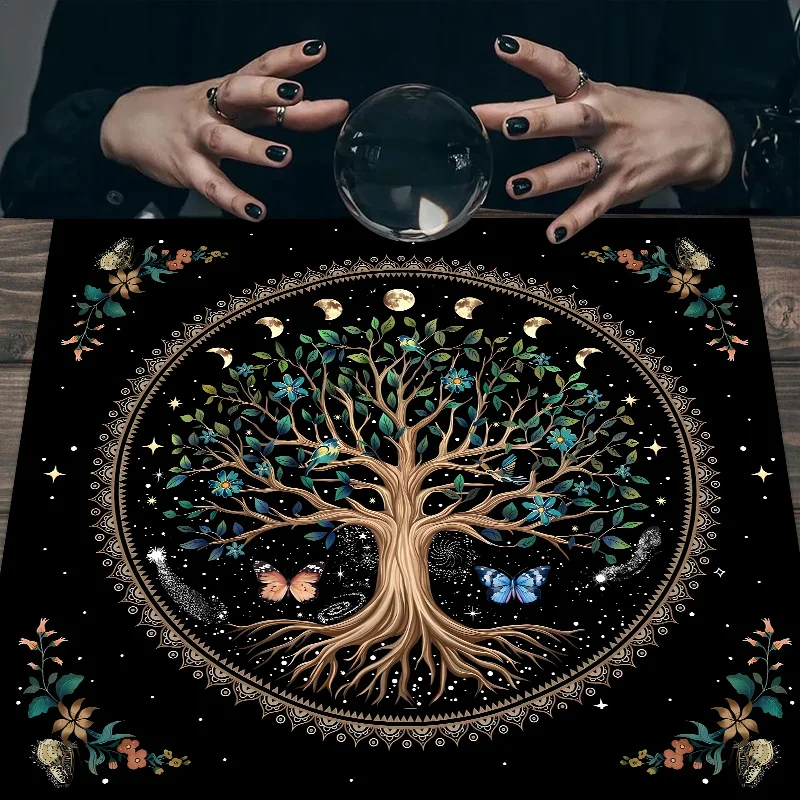 

Скатерть для Таро «Древо Жизни», 1 шт., ткань для алтаря с фазами Луны, принадлежности для колдовства и астрологии, декоративный коврик для гадания на Таро