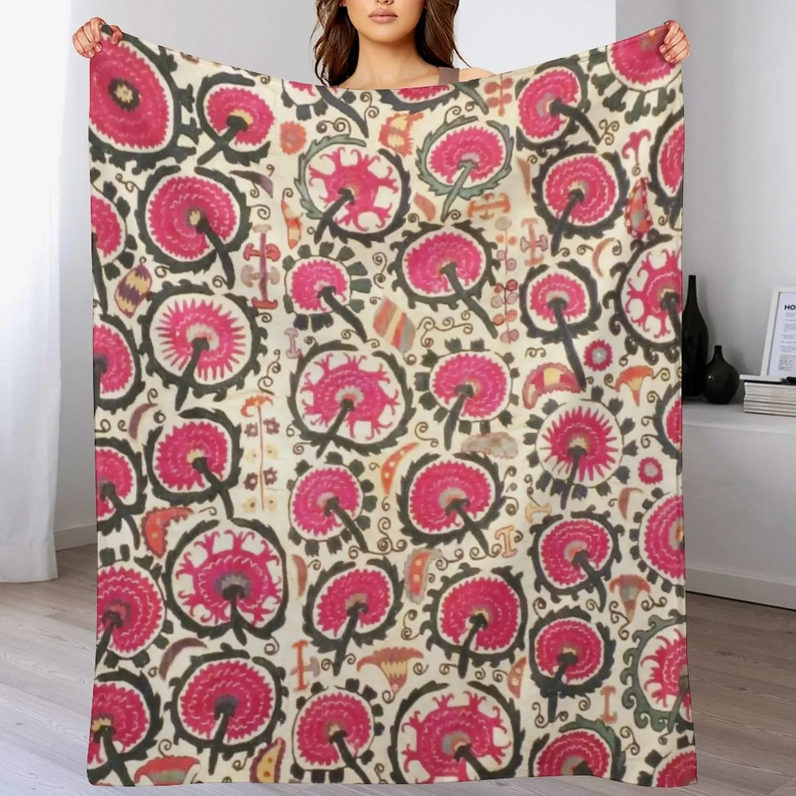 

Vintage Bohemian Suzani 24 Throw Blanket Fuzzy Plush Throw Blanket for Sofa Chair