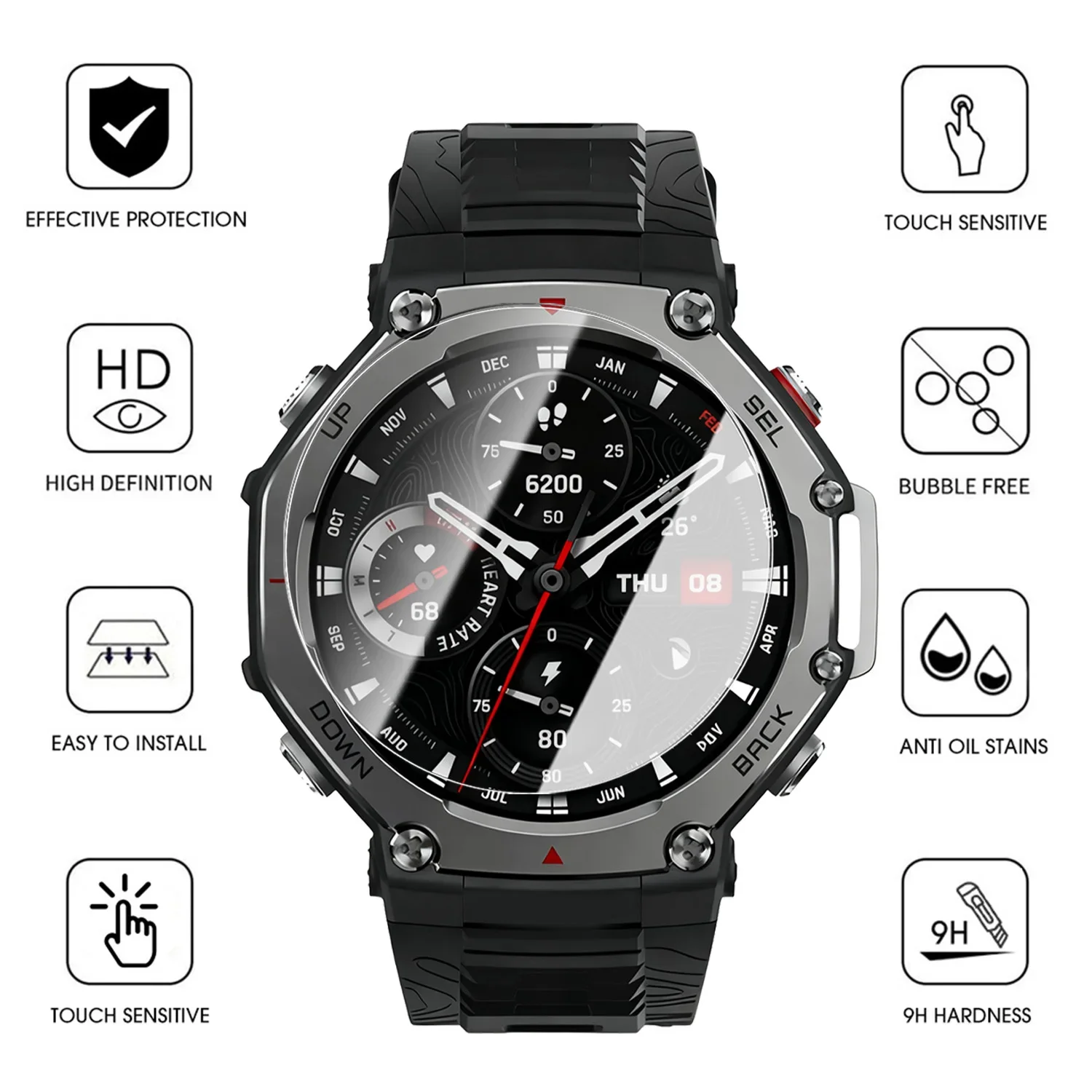 For Amazfit T-Rex 3 Pro Tempered Glass Screen Protectors with Auto-alignment Install Kit Smartwatch Films for Amazfit T-Rex 3Pro