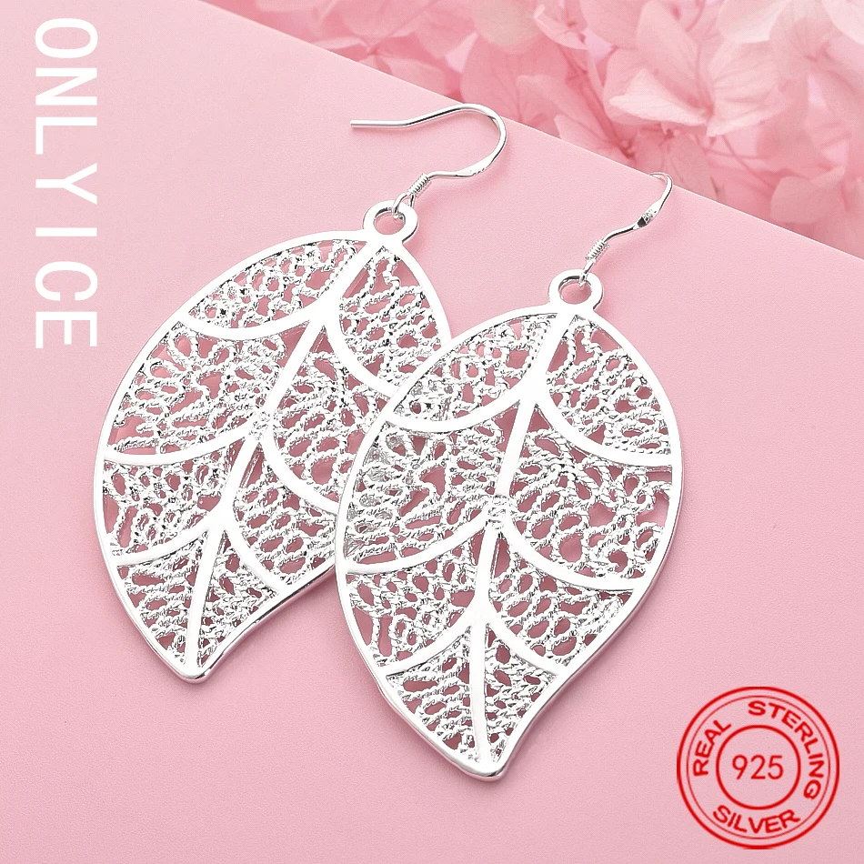 

Hot New 925 Sterling Silver Leaf Earrings Drop Earrings Women Creativity Gifts Street All-match Party And Daily Wear