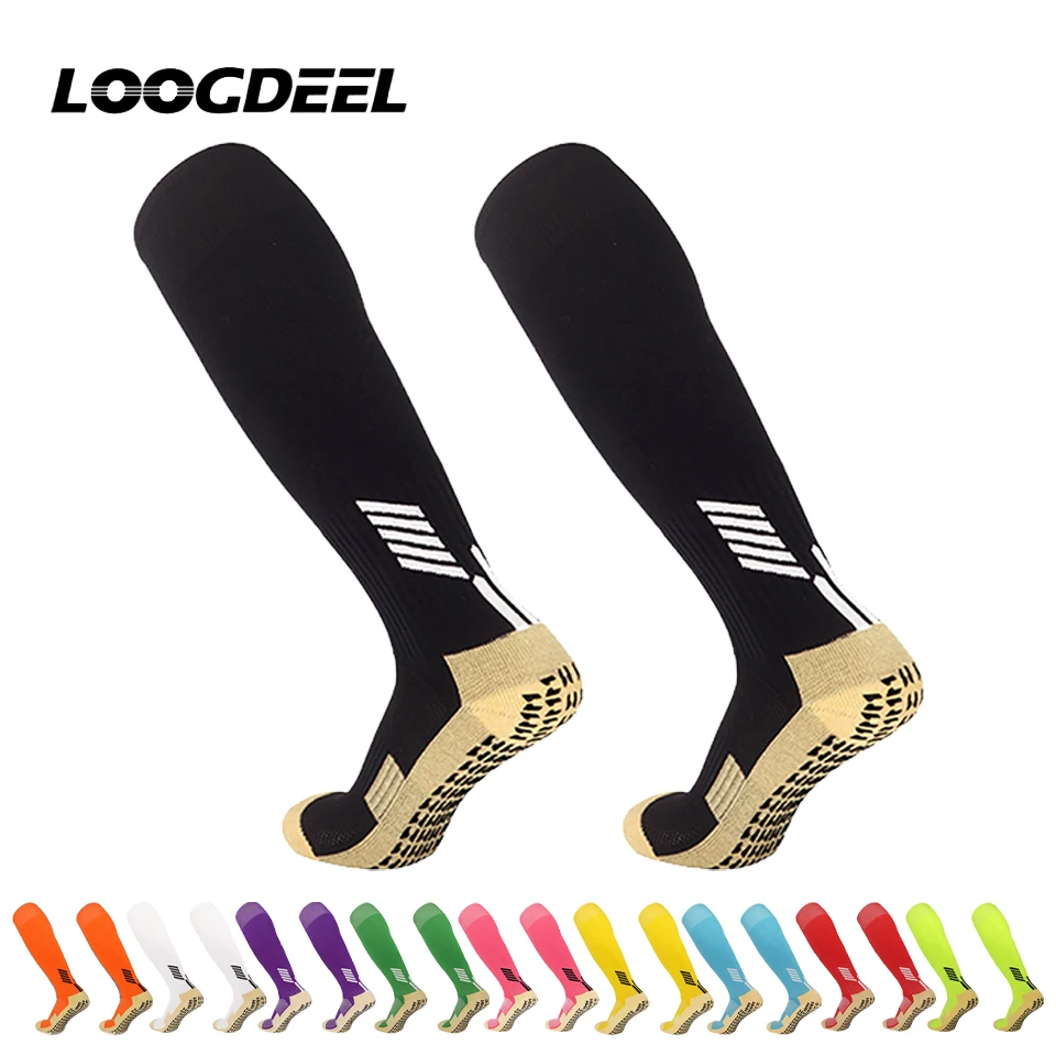

Loogdeel Professional Anti-Slip Soccer Knee High Socks Adult Kids Rubber Block Towel Bottom Long Football Sports Grip Socks