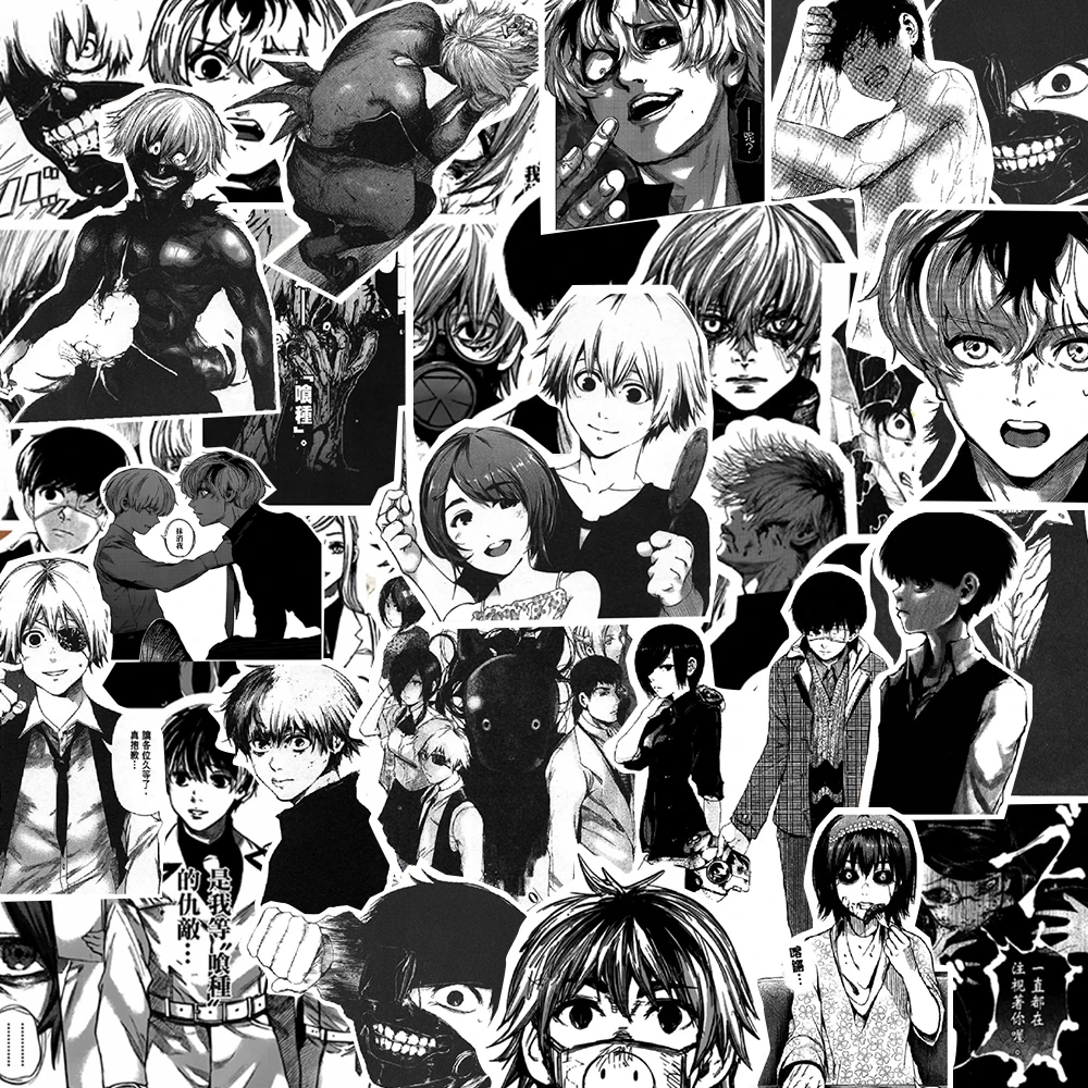 

10/30/67pcs Cool Anime Tokyo Ghoul Stickers Black White Kaneki Ken Cartoon Sticker Motorcycle Skateboard Phone Car Manga Sticker