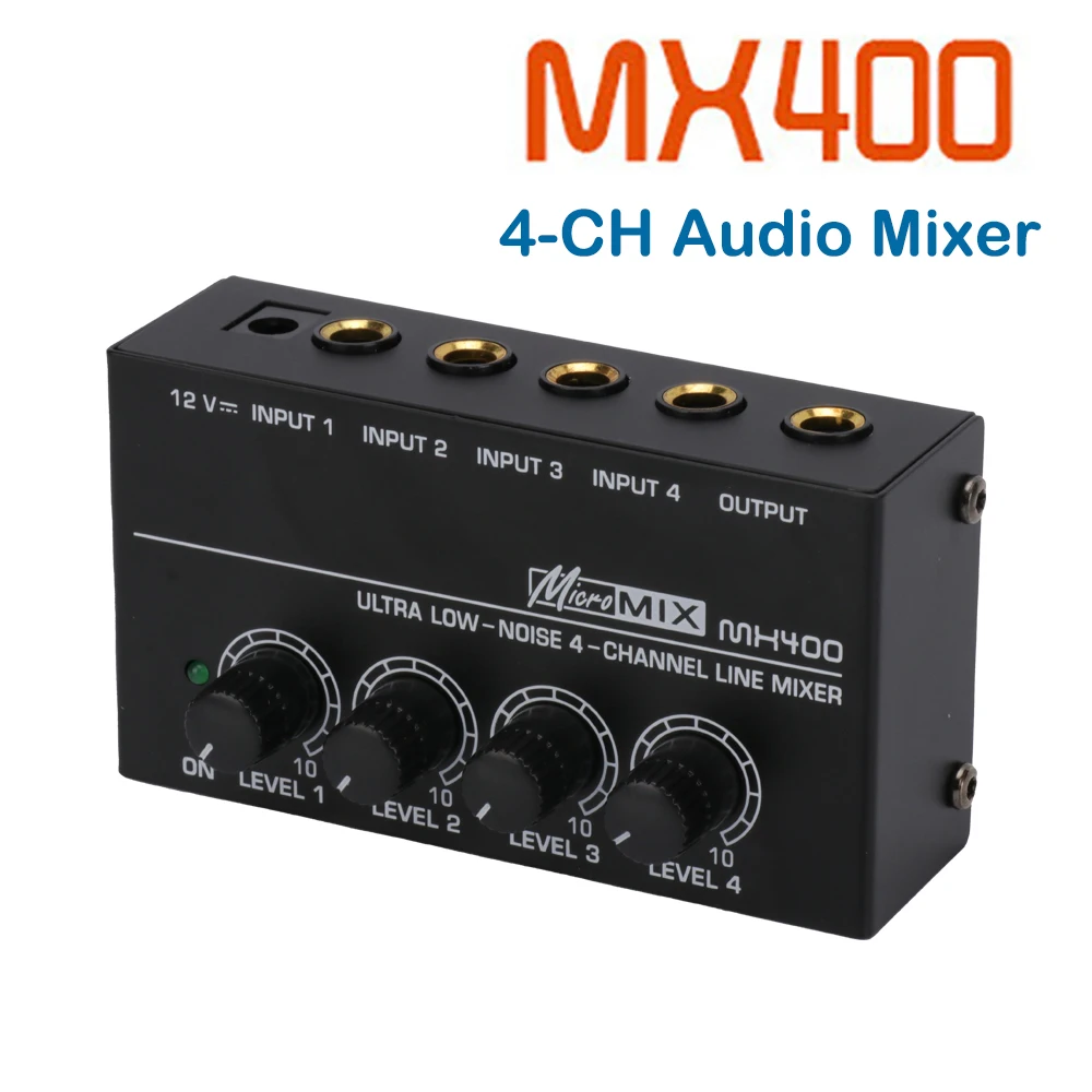 HX400 Mini Audio Mixer Headphone Amplifier 4 Channels Ultra-Compact Stereo Audio Amplifier Earphone Amplifier With Power Adapter