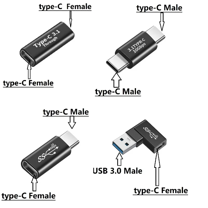 90 Degree Right Angle USB 3.1 Type C Male To Female Converter USB-C Adapter for Samsung Huawei Smart Phone Portable Connector
