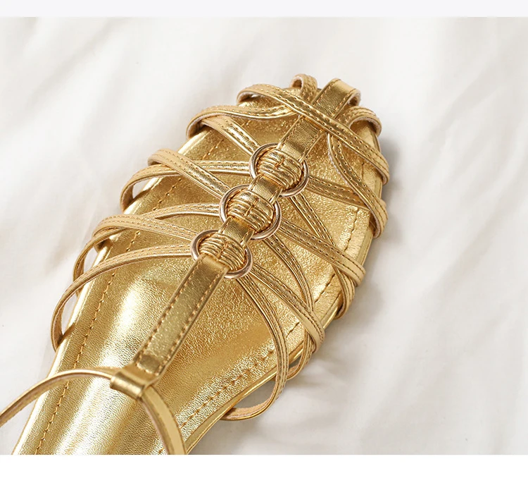 Designer Narrow Band Big Size Flat Sandals Women Summer Casual T-tied Cross Strap Weave Hollow Beach Roman Gladiator Sandalias view 4