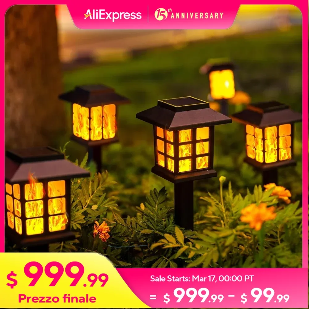 Outdoor Flickering Flame LED Solar Lights, Luzes impermeáveis do jardim, Manter 10 horas, 16 Pack