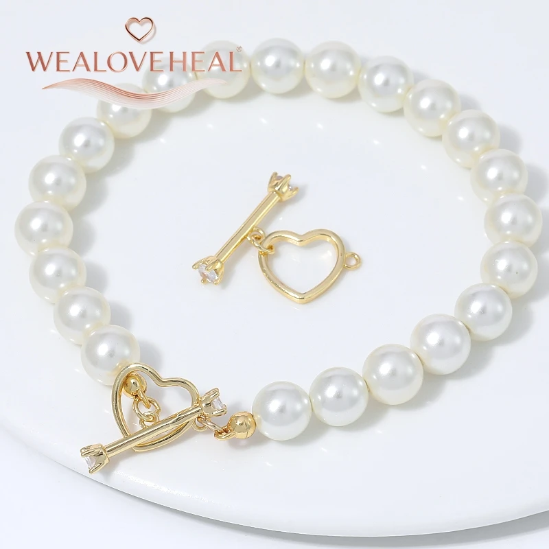 18K vergoldete Messing-Herz-OT-Knebelverschlüsse mit Zirkonia, Schmuckzubehör für DIY-Armband- und Halskettenherstellung. – Detail 15