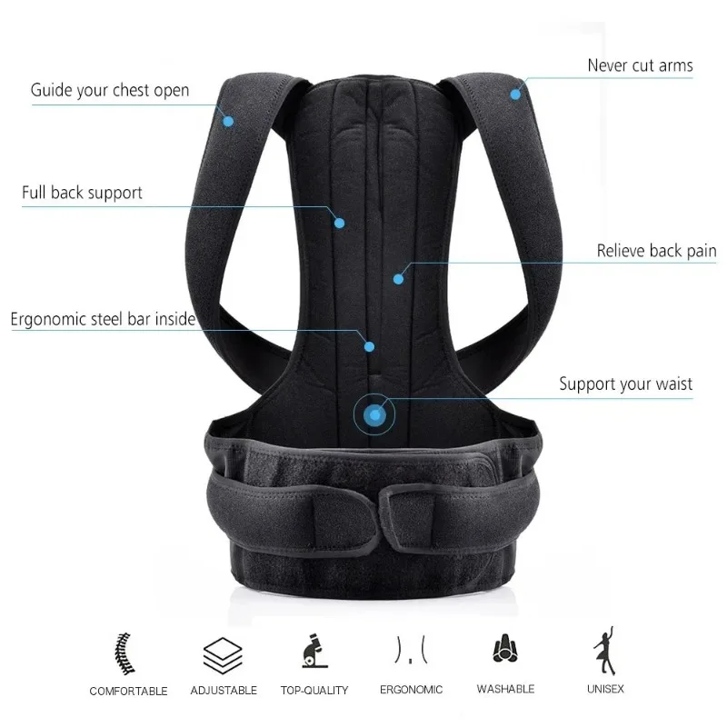 Reinforced Belt Lumbar Column Posture Corrector Vest Adjustable Back Support Strap Shoulder Spine Brace Neck Stretcher Trainer