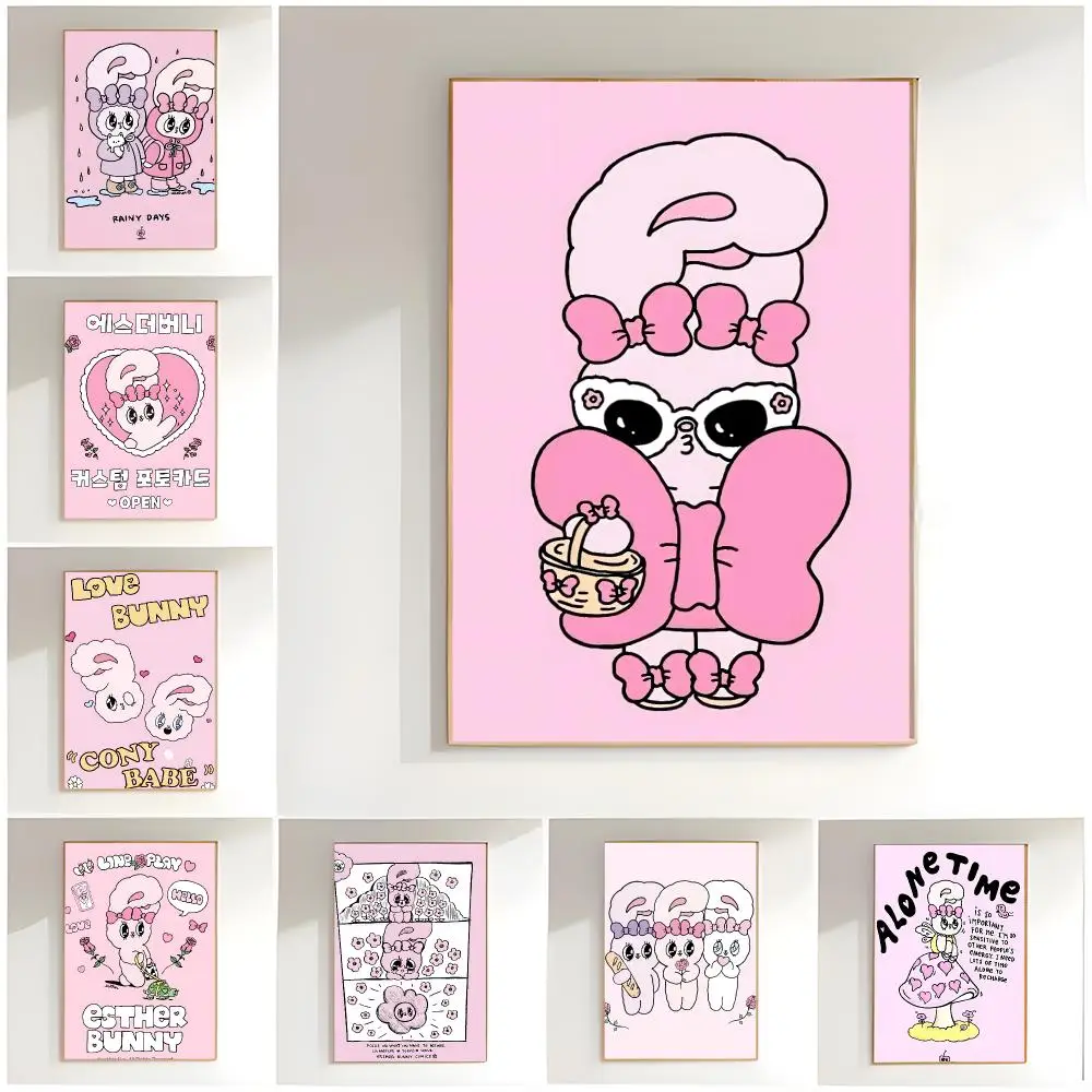 cute artwork b-bunny pink Poster Classic Wall Art  Home Decor  Peel and Stick Unframed