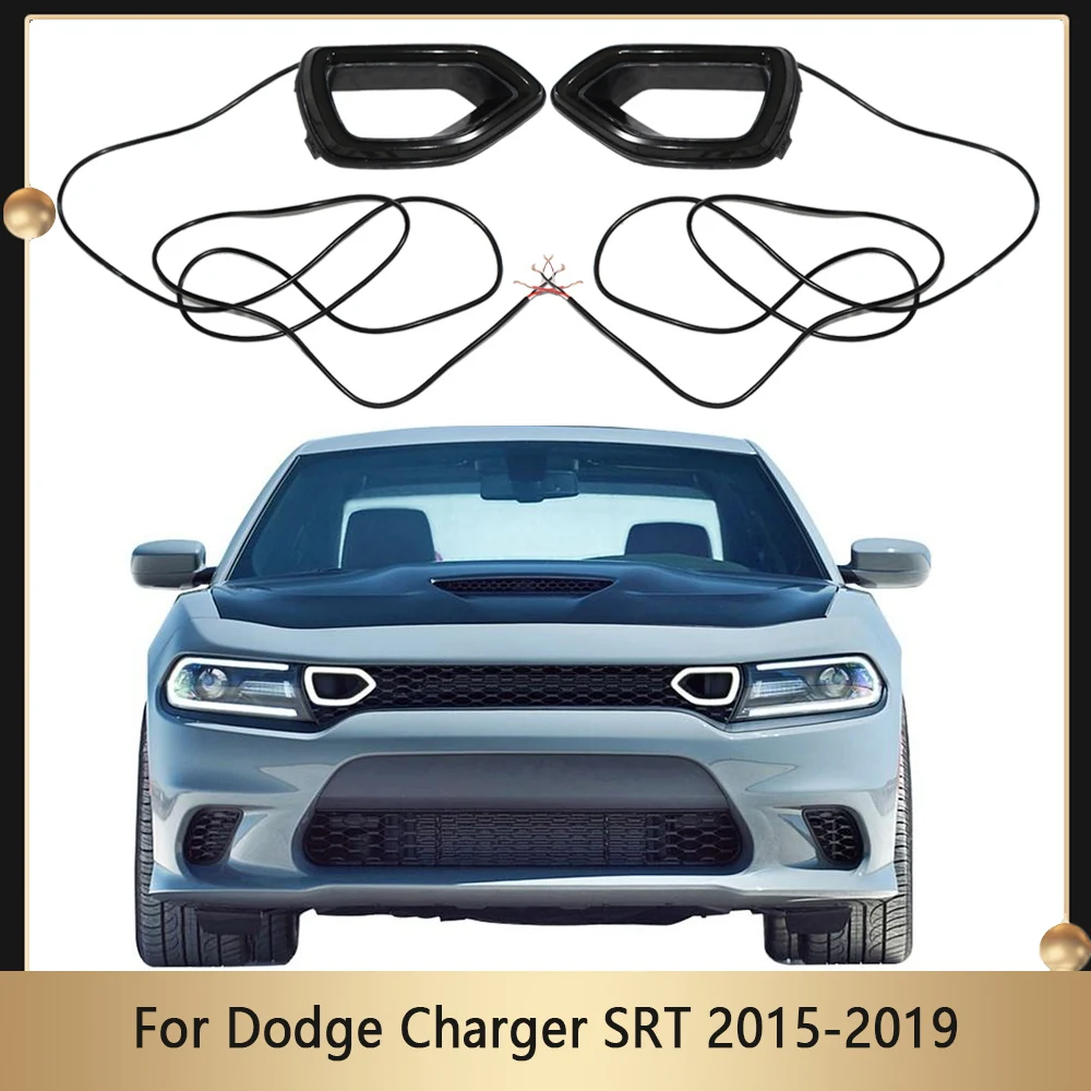 

For Dodge Charger SRT 2015-2019 Centre Grille Light LED Pig Nose Light Amber Turn Signals Lights White DRL 68417504AA 68417505AA