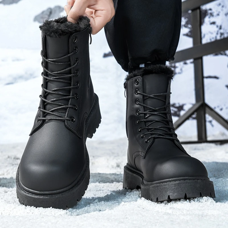 

Winter Flat-heeled Outdoor High-quality Fleece New High-top Versatile Leather Boots for Both Men and Women Little Black Shoes