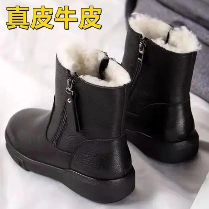 

Hot Sale Women's Snow Boots 2023 Winter Genuine Soft Leather Plush Thicken Ankle Boots Side Zipper Waterproof Warm Cotton Shoes