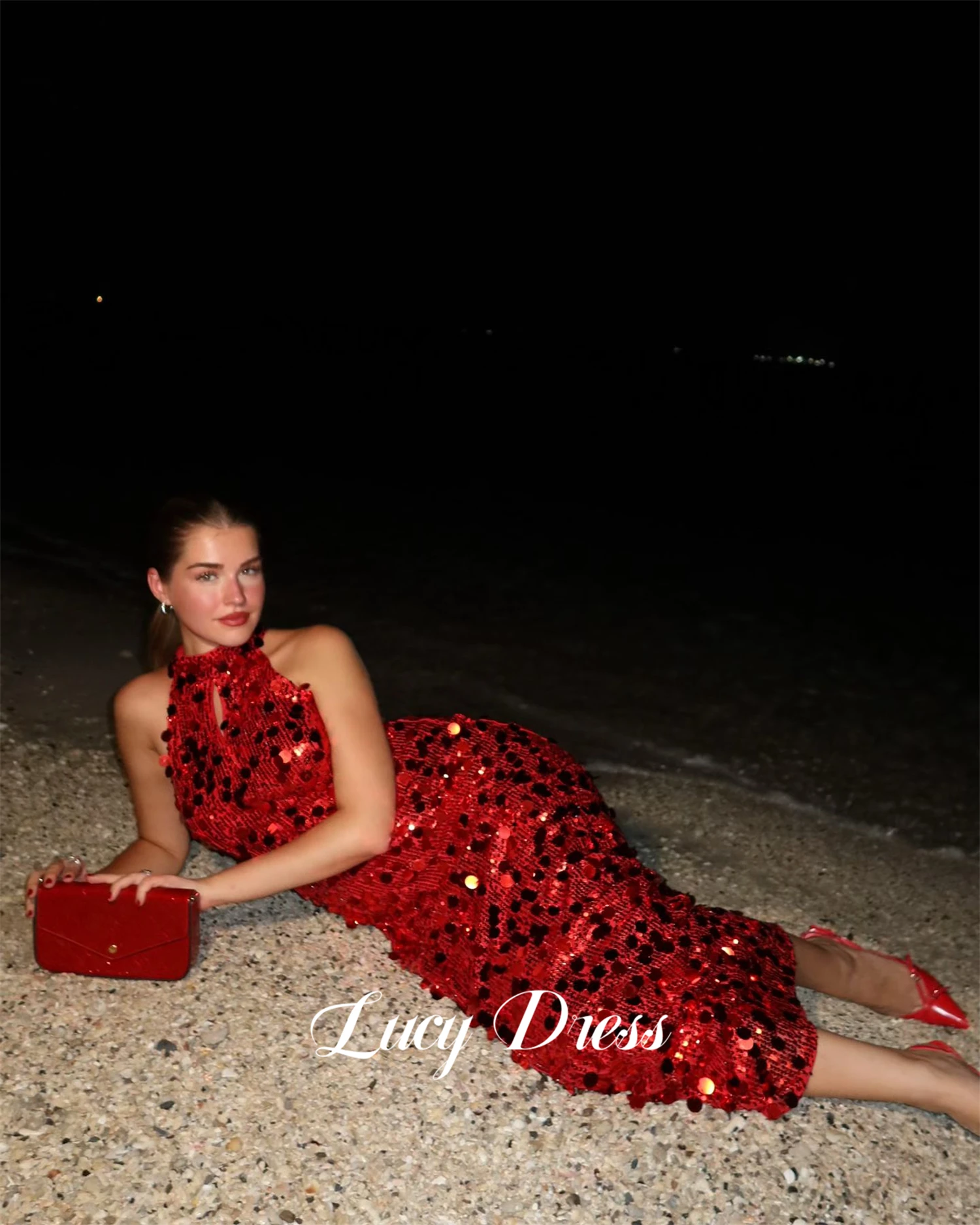 

Lucy Prom Dress Party Sequined Fabric Red Luxury Evening Dresses 2024 Women Robes De Cocktail Ball Gowns Gala Happy Dresses gala