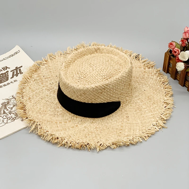 New style ladies oversized hat big brim hat 20cm raffia sun hat wide brim beach hat lady soft straw cap wholesale Dropshipping