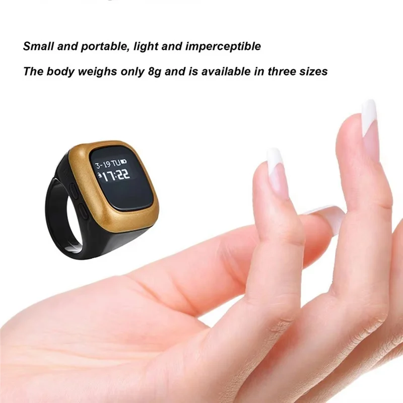 

-ABGQ Prayer Finger Counter Multifunctional Counter Ring Smart Digital Display Finger Counter Alarm Clock Al-Fatiha Counter