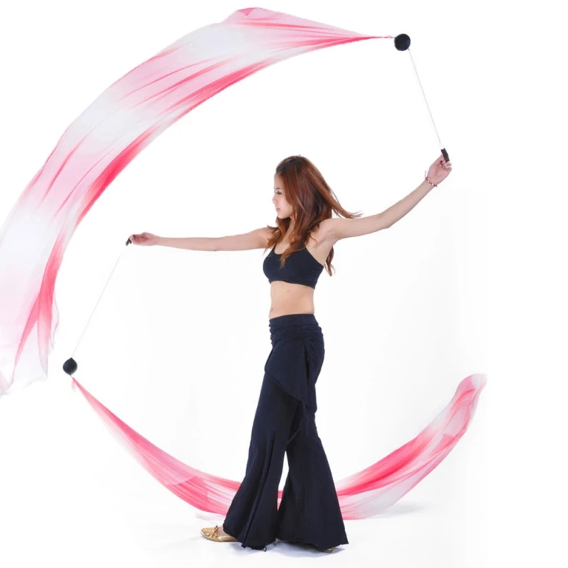 2Pcs Silk Veil+2 Pcs POI Chain Ball Women Belly Dance Silk Veil POI Streamer Stage Prpos Thrown Balls Hip-hop Level Hand Props