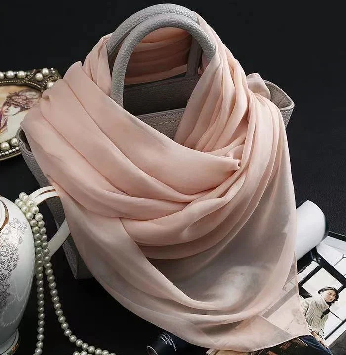 Women Solid Color Silk Scarf Long Shawl Wrap Pink Solid Scarves Plain Silk Beach Cover Up Scarf for Wedding Daily Dress