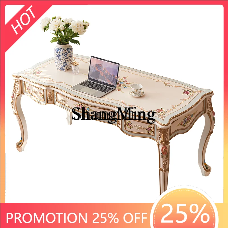 

ZYY Advanced Exquisite Study Furniture Solid Wood Hand-Painted Desk Writing Desk Chair Luxury Office Computer Desk