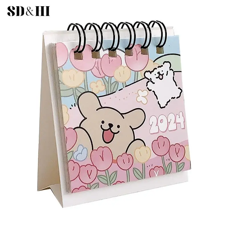 2024 Mini Calendar Cute Cartoon Puppy Series Table Calendar Small Portable Desktop Calendar Kawaii Office Student Supplies