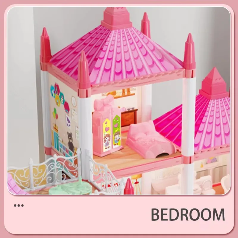 ドールハウス 3D 組み立て DIY ミニチュア ドールハウス アクセサリー ヴィラ プリンセス キャッスル withGirl 誕生日ギフト おもちゃの家