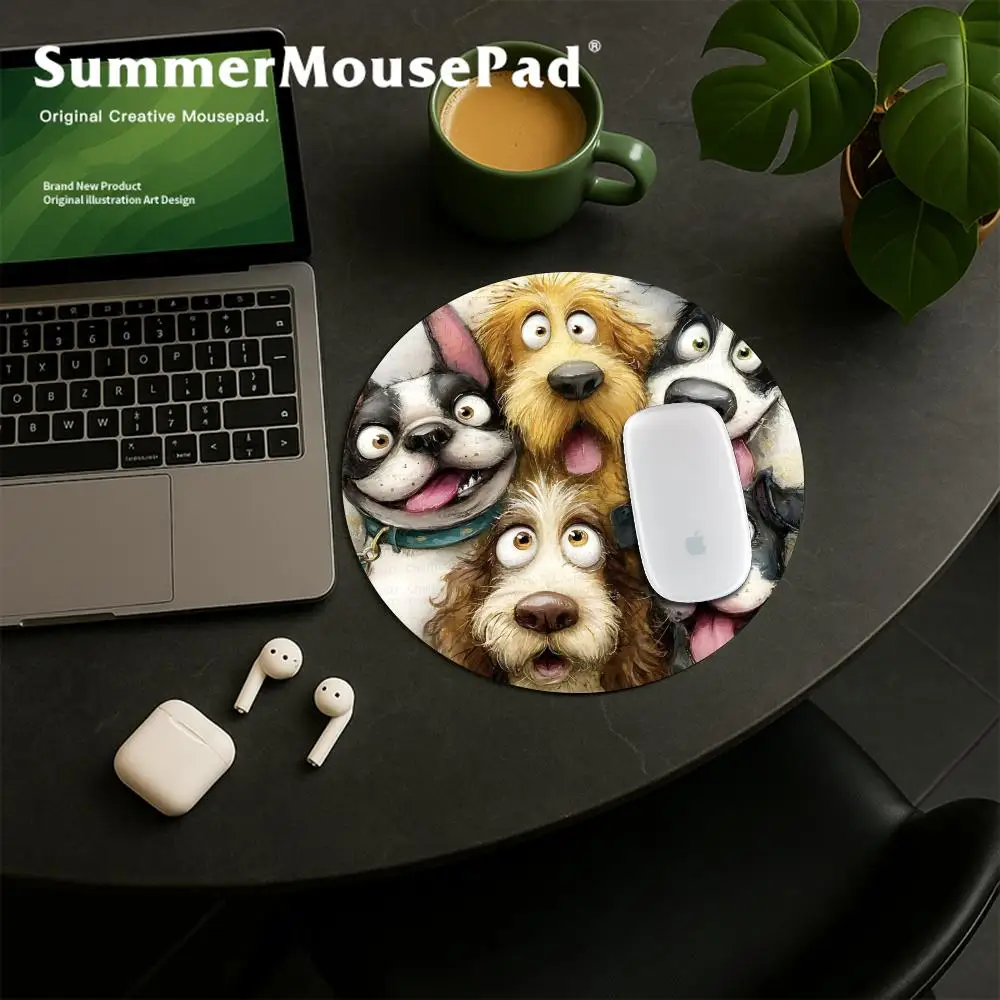 Cartoon Dog Selfie Gaming Mouse Pad Round Mouse Pad HYBXAXC Computer Keyboard Wireless Mouse Boy Girl Gift for Play games 22x22