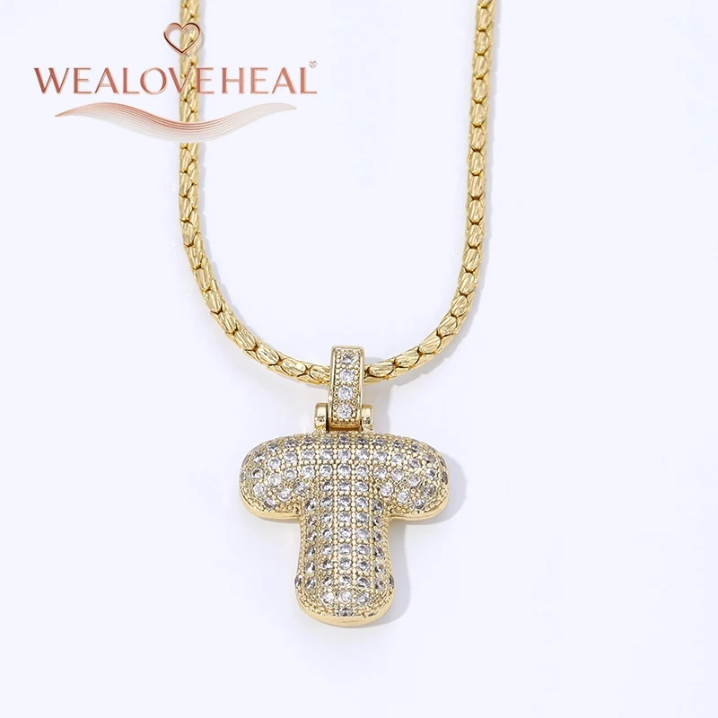 18K Vergoldete A-Z Bubble Initial Halskette, Puff-Ballon-Buchstaben-Anhänger Halsketten mit Zirkonia, Hip-Hop-Schmuck Geschenk für Frauen und Männer – Detail 38