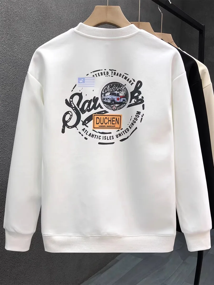 

Мужская толстовка свободного кроя в американском стиле, модный брендовый свитшот с круглым вырезом, осенне-зимняя новинка, белый топ для молодежи, модный стиль