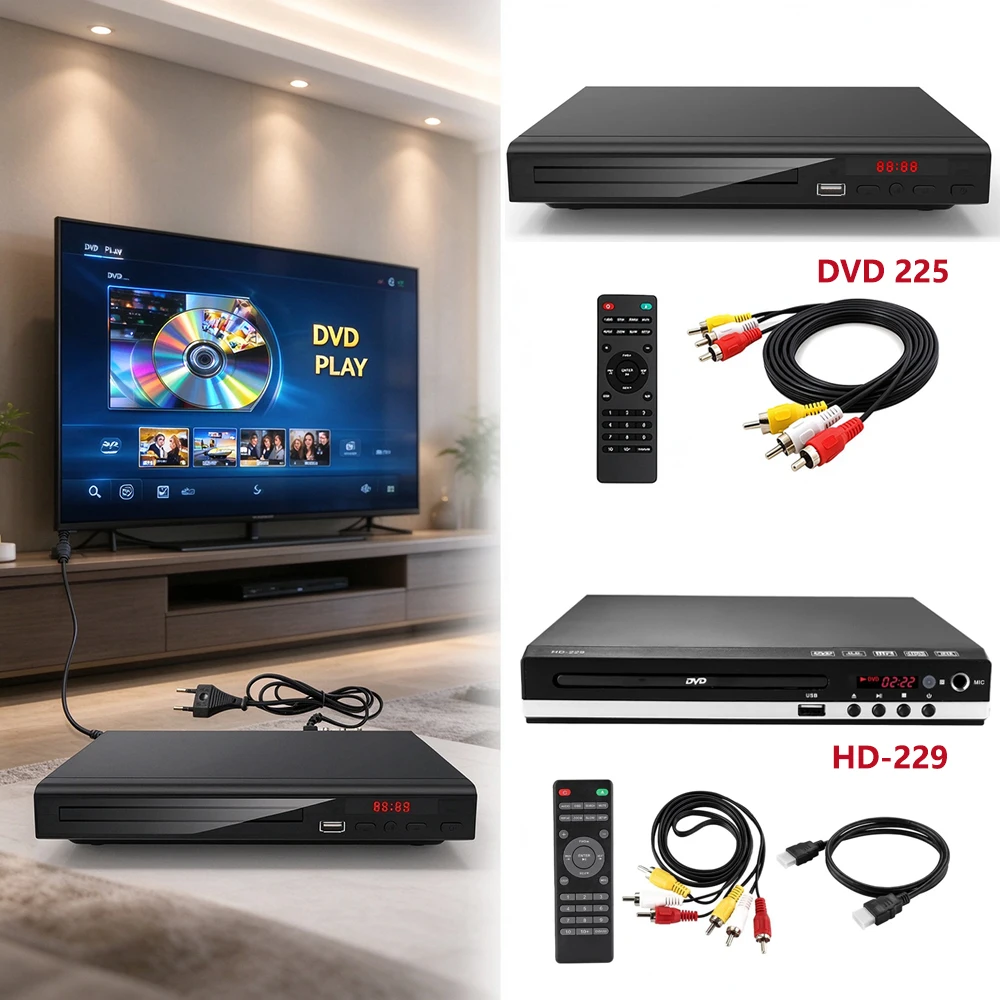 Image of DVD-Player, Full HD 1080P, Heim-DVD-CD-Player mit Fernbedienung, AV-Kabel, integriertem Mikrofonanschluss, Karaoke, USB 2.0-Anschluss, unterstützt DVD+R, DVD+RW, VCD, SVCD, CD DA, CD MP3, CD R, CD RW,