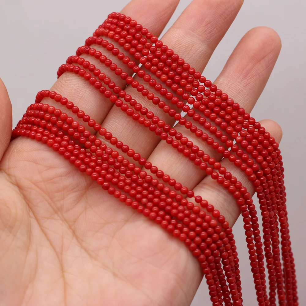 2mm Elegant Drilled Round Natural Red Coral Beads, 38cm Loose Spacer Beads for DIY Necklace Bracelet Handmade Jewelry Making