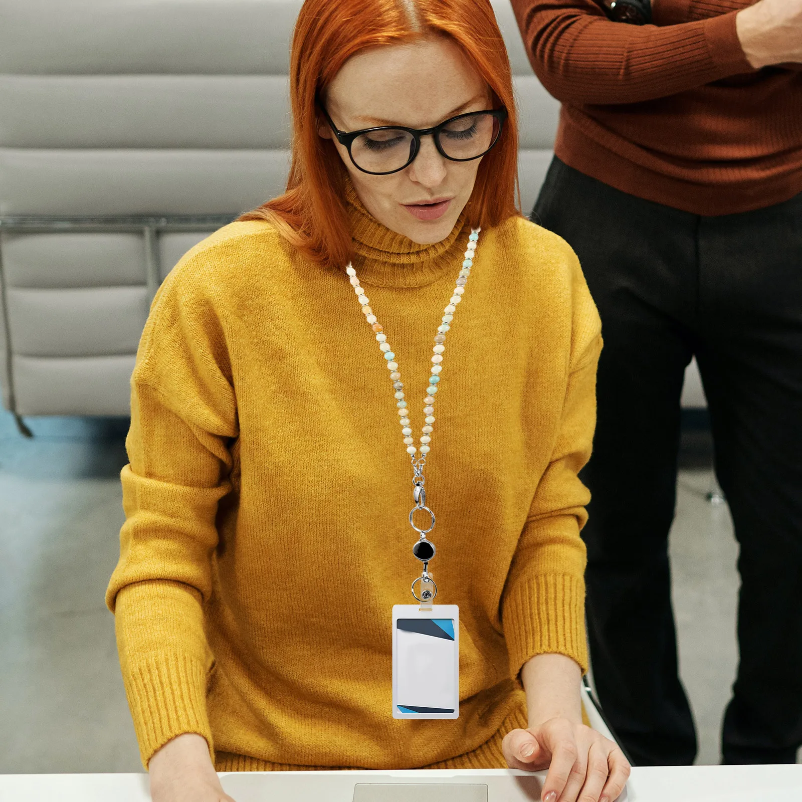 

1Set Id Cards Lanyard Badge Necklace Fashion Bead Clip Chain for Nurses Office Workers Stylish Holder for Key Access Cards