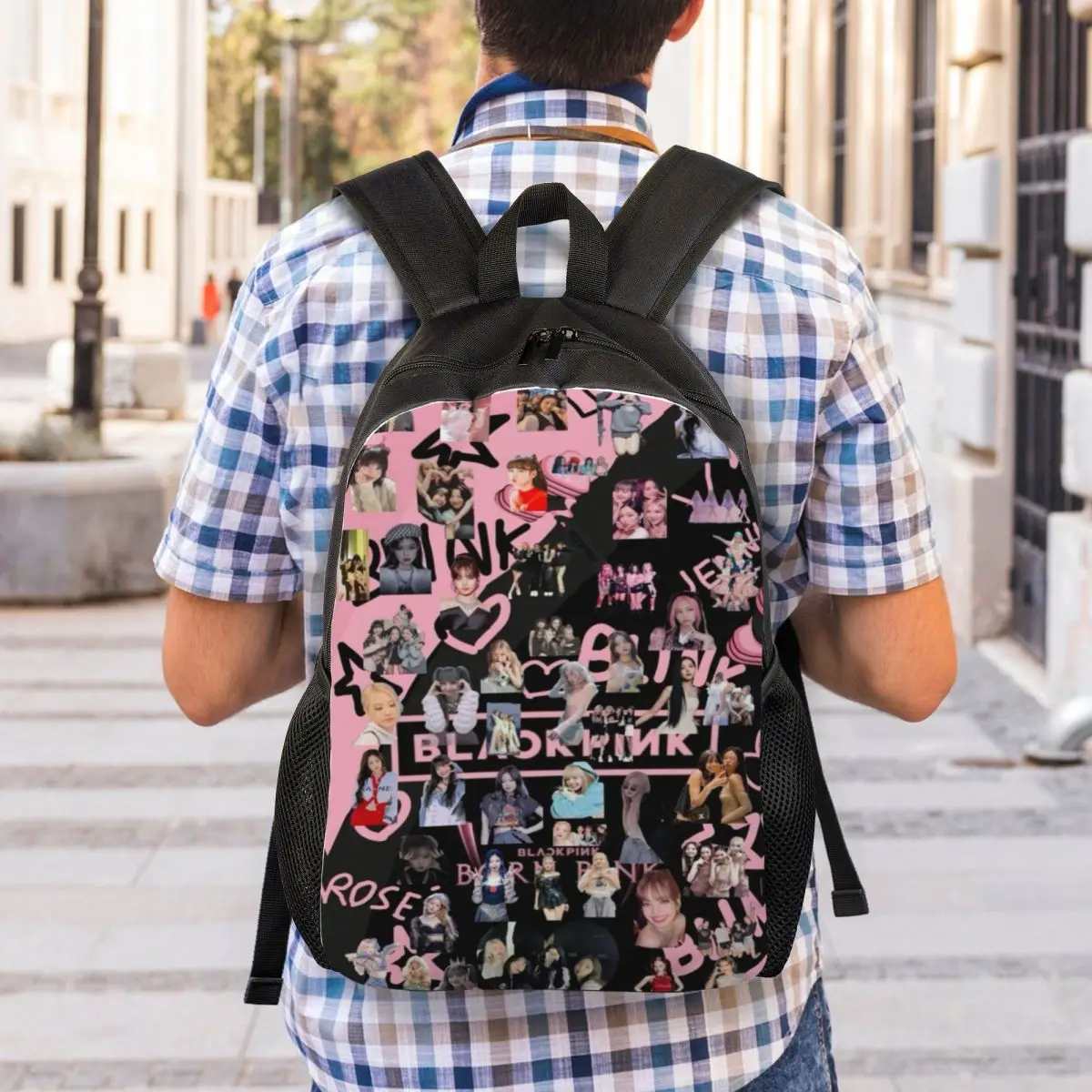 사용자 정의 핑크 Kpop-Blacks 여성용 배낭 남성 학교 대학생 Bookbag 15 인치 노트북 가방에 적합