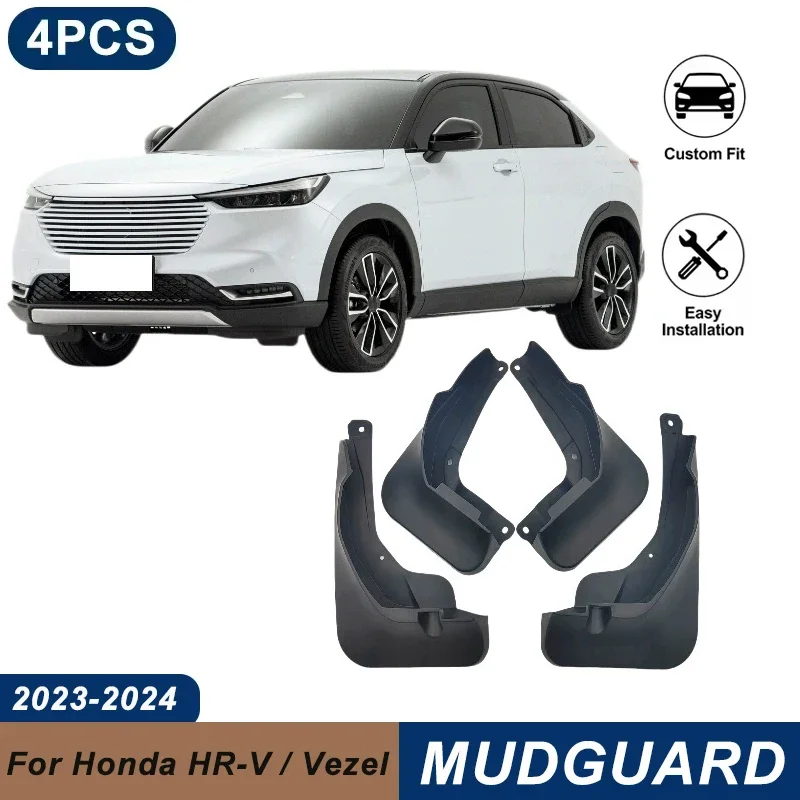 4PCS Car Mud Flaps For Honda HR-V / Vezel 2023-2024 Waterproof Anti-Splash Fender Mudguards Auto Exterior Accessories