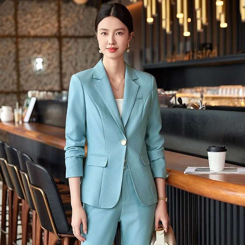 

Insozkdg Spring Autumn Fashion Office Long Sleeve Two Piece New Pattern Solid Slim Lapel Single Button Pockets Women Pant Suits