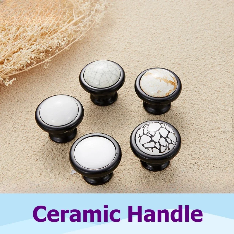 Vintage Style Cracked Ceramic Cabinet Hardware Single Hole Drawer Knobs Elegant Zinc Alloy Pulls