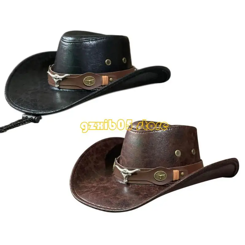 C9GE ของขวัญปีใหม่อุปกรณ์ Western Cowboy Jazzs หมวกของขวัญในครัวเรือนสำหรับผู้ใหญ่ชาย