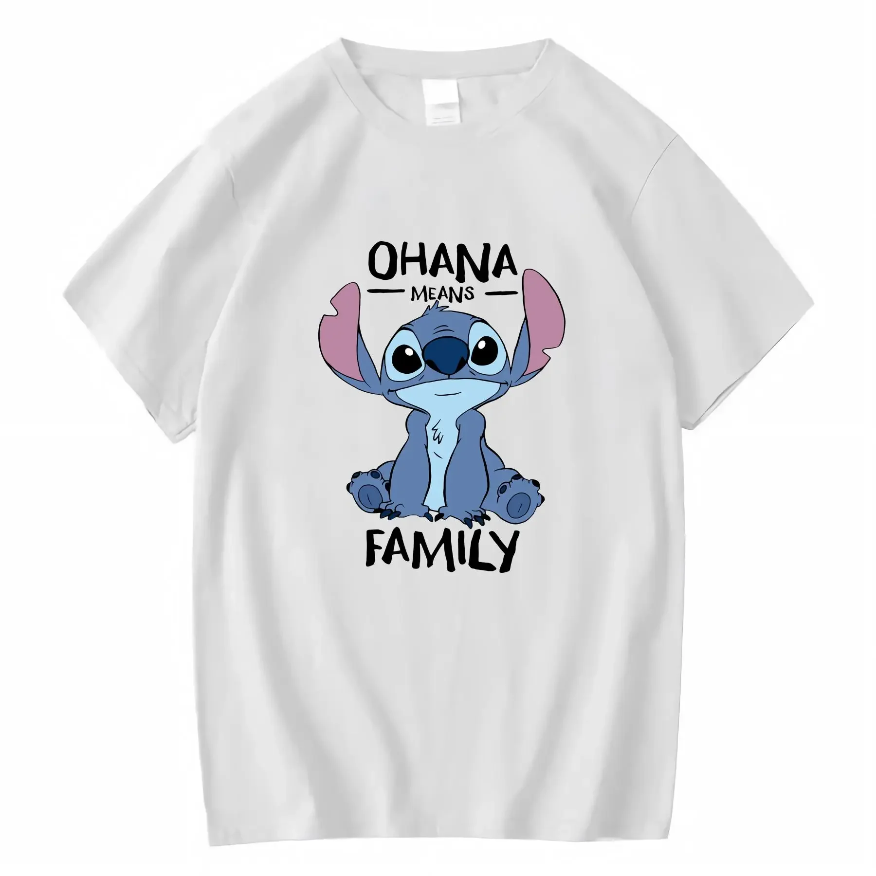 Disney Stitch OHANA T-shirt per bambini in poliestere Design cucito carino per l'estate Casual Compleanno Abbigliamento da festa quotidiano vintage lavato