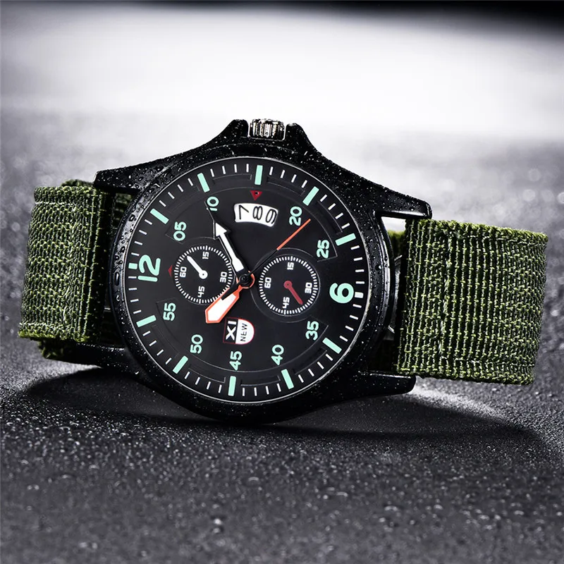 Reloj Hombre Boys XINEW ماركة الساعات الرجال الطلاب موضة النايلون الفرقة الرياضية تاريخ ساعة كوارتز سوداء Relogios Masculinos 2025