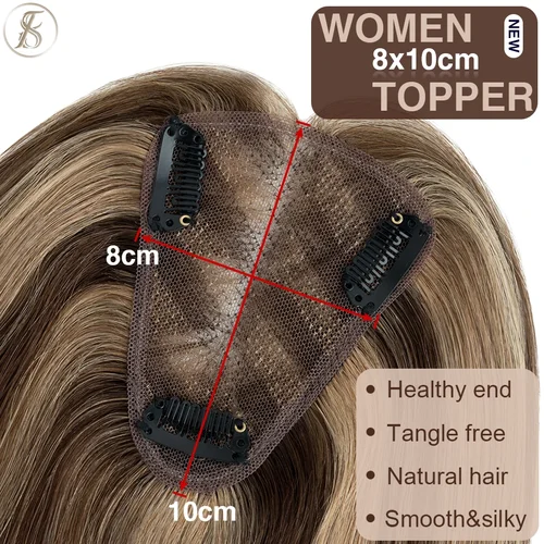 Imagen 2 del producto TESS Hair Toppers 8x10cm hecho a mano mujeres Topper pelucas de cabello Natural Clip de cabello en extensiones de cabello humano postizo de encaje de un solo nudo