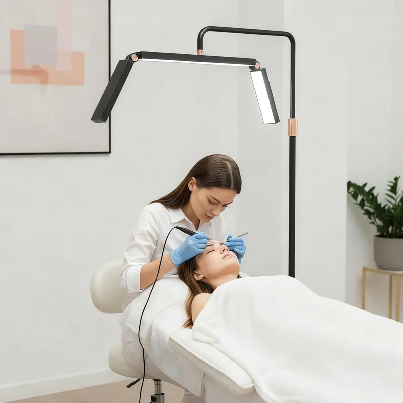36in Foldable Half Moon Lash Lamp 45W Dimmable LED Metal Floor Light ring for Eyelash Extensions Beauty Salon Photography Studio