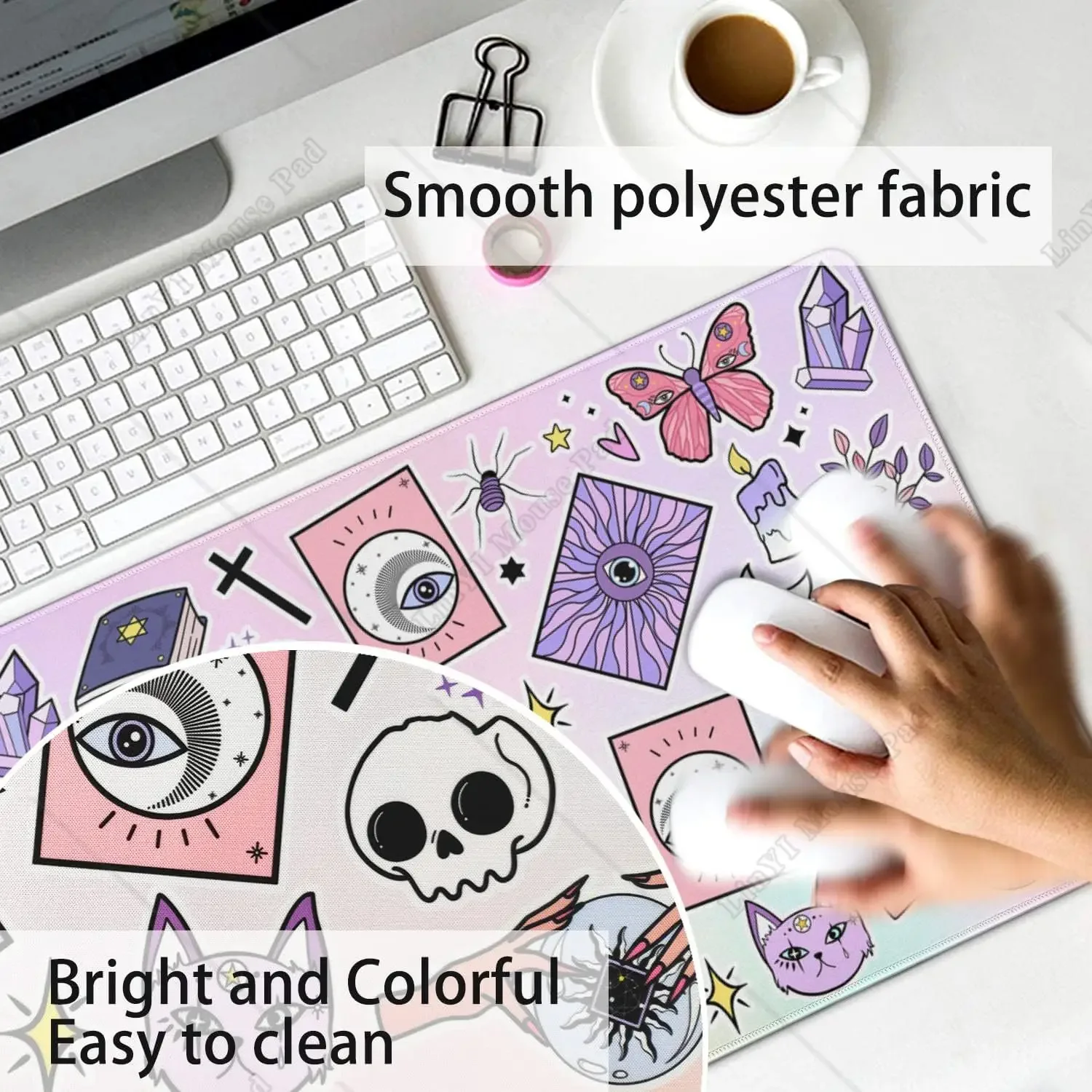 Kawaii Mouse Pad XL น่ารักขนาดใหญ่ Gaming Mouse Pad สีม่วงสีชมพูแม่มด Mouse Pad Spooky แม่มดฮาโลวีน Desk Decor 31.5X11.8 นิ้ว