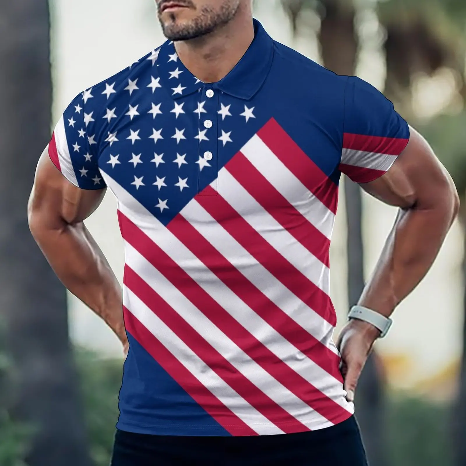 Flag pattern printed new men\'s long-sleeved casual T-shirt Mexico Germany USA men\'s original fashion printed short sleeves.