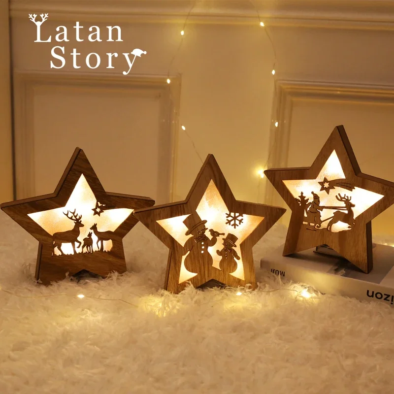 Christmas decorations Nordic style wooden old man Snowman luminous five pointed star house lighting ornaments