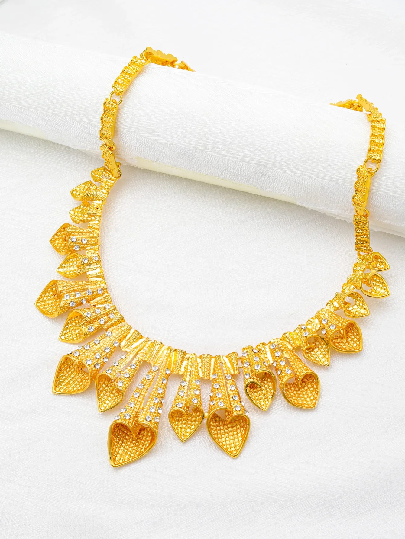 Fashion Dubai Gold Color Necklace Jewelry Set for Woman Wedding Luxury Design Zirconia African Indian Party Bridal Earrings Ring