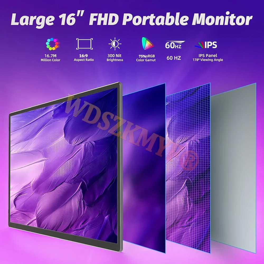 Monitor portatile wireless/cablato da 16 pollici 1080P 16:9 Display secondario per telefono cellulare PC Loptop XBox PS4 / 5 Estensione interruttore