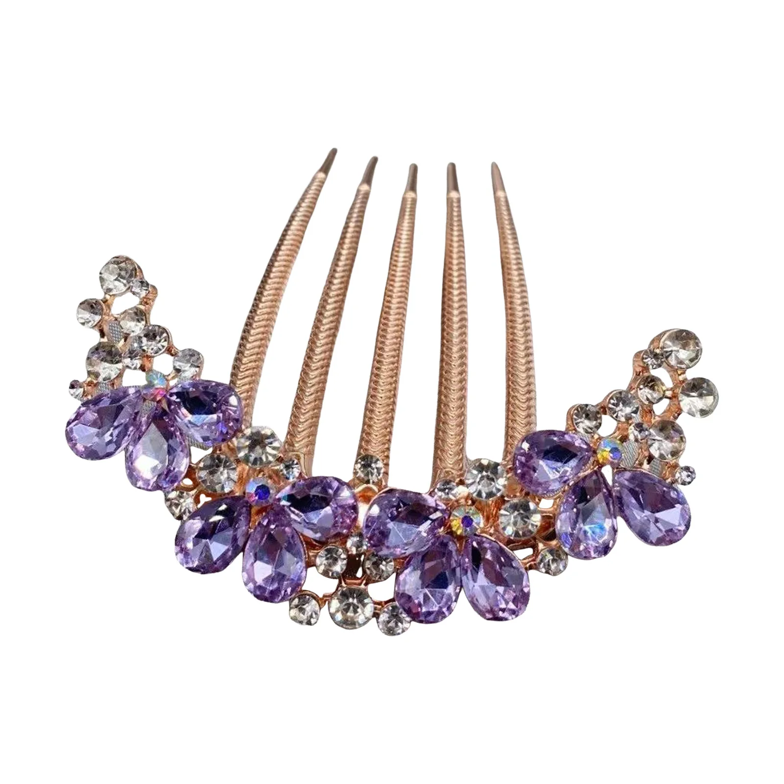 Sparkly Rhinestone Wedding Hair Combs Purple/Blue/Champagne Crystal Hairpins Ponytail Holder Jewelry for Bride Bridesmaids image 6