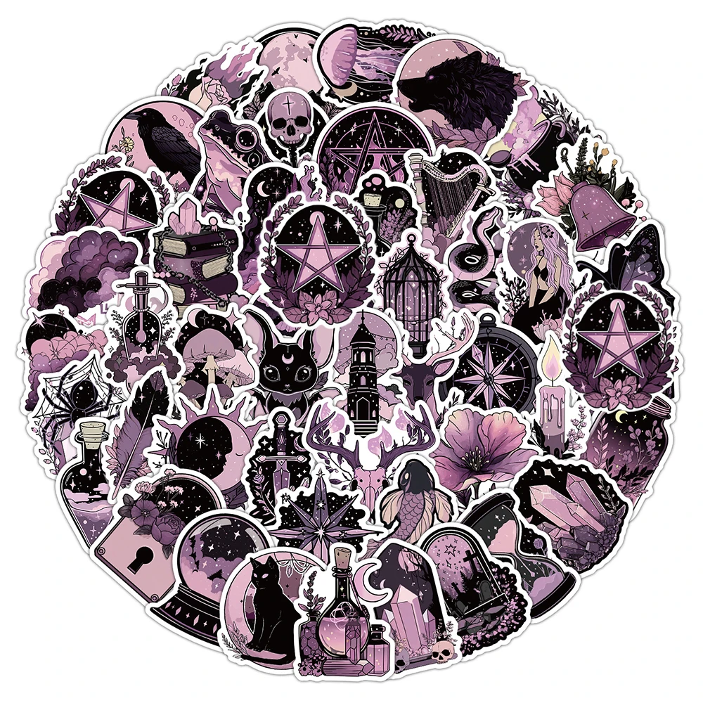 10/30/50pcs Cartoon Dark Purple Gothic Style Stickers Aesthetic DIY Skateboard Phone Helmet Laptop Cool Graffiti Decals Toy Gift