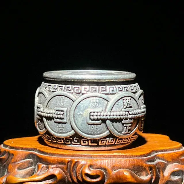 Tibetan silver chisel engraved five emperors rotatable silver finger wrench men's and women's retro silver ring jewelry